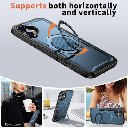 For iPhone 16 kalebol Metal 360 Degree Rotation Holder MagSafe Phone Case(Navy Blue) - iPhone 16 Cases by Kalebol | Online Shopping UK | buy2fix