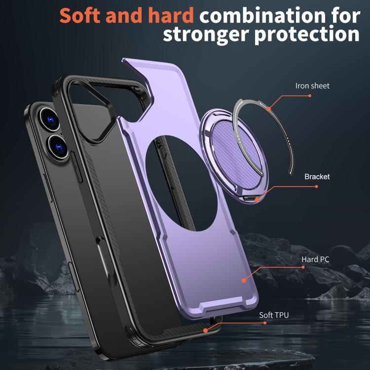 For iPhone 16 kalebol Metal 360 Degree Rotation Holder MagSafe Phone Case(Purple) - iPhone 16 Cases by Kalebol | Online Shopping UK | buy2fix