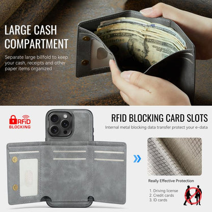 For iPhone 16 Pro Fierre Shann 2 in 1 Holder RFID Card Slot Wallet MagSafe Phone Case(Grey) - iPhone 16 Pro Cases by FIERRE SHANN | Online Shopping UK | buy2fix