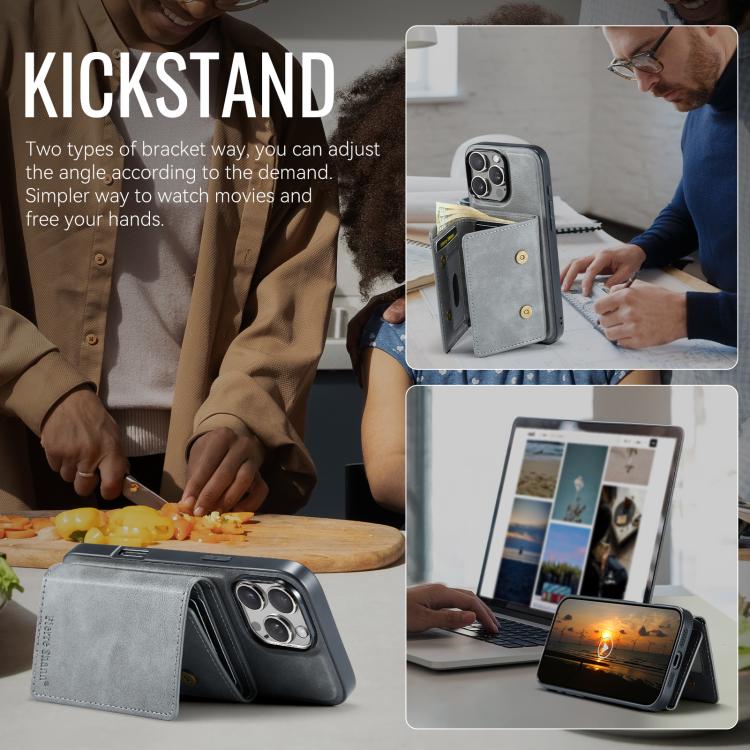 For iPhone 16 Pro Fierre Shann 2 in 1 Holder RFID Card Slot Wallet MagSafe Phone Case(Grey) - iPhone 16 Pro Cases by FIERRE SHANN | Online Shopping UK | buy2fix