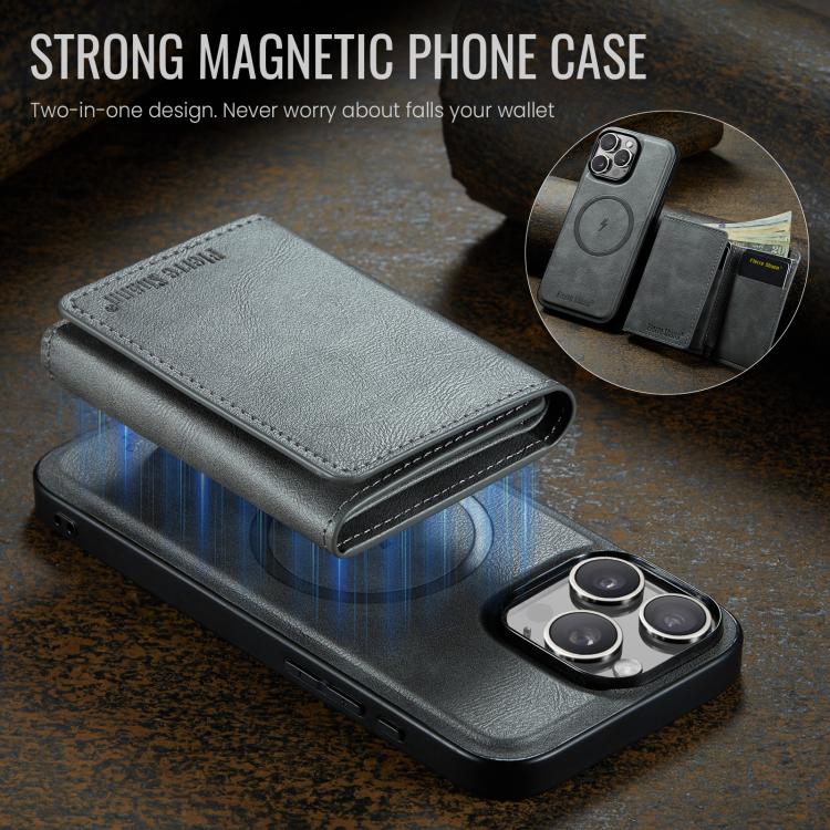 For iPhone 16 Pro Fierre Shann 2 in 1 Holder RFID Card Slot Wallet MagSafe Phone Case(Grey) - iPhone 16 Pro Cases by FIERRE SHANN | Online Shopping UK | buy2fix