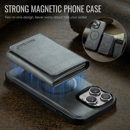 For iPhone 16 Pro Fierre Shann 2 in 1 Holder RFID Card Slot Wallet MagSafe Phone Case(Grey) - iPhone 16 Pro Cases by FIERRE SHANN | Online Shopping UK | buy2fix
