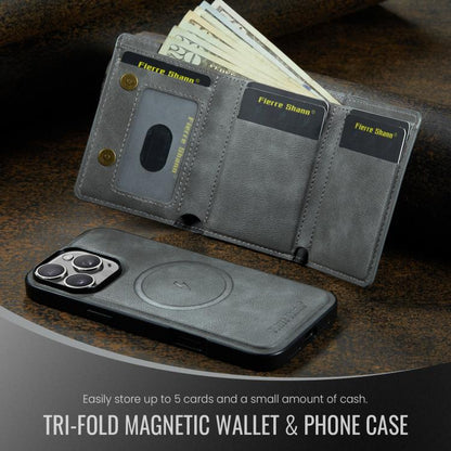 For iPhone 16 Pro Fierre Shann 2 in 1 Holder RFID Card Slot Wallet MagSafe Phone Case(Grey) - iPhone 16 Pro Cases by FIERRE SHANN | Online Shopping UK | buy2fix