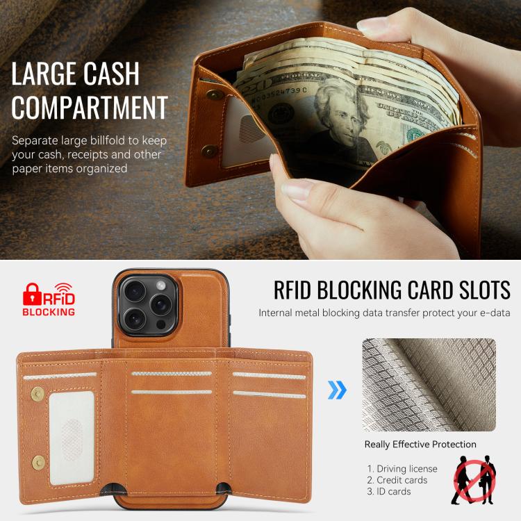 For iPhone 16 Pro Max Fierre Shann 2 in 1 Holder RFID Card Slot Wallet MagSafe Phone Case(Dark Brown) - iPhone 16 Pro Max Cases by FIERRE SHANN | Online Shopping UK | buy2fix