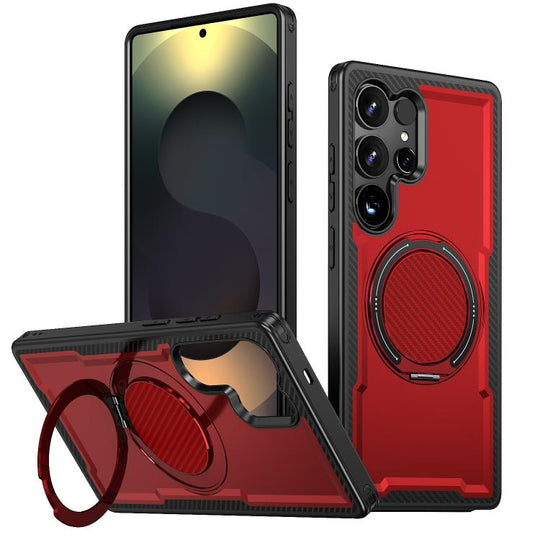 For Galaxy S24 Ultra 5G Kalebol Metal 360 Degree Rotation Holder MagSafe Phone Case(Red)