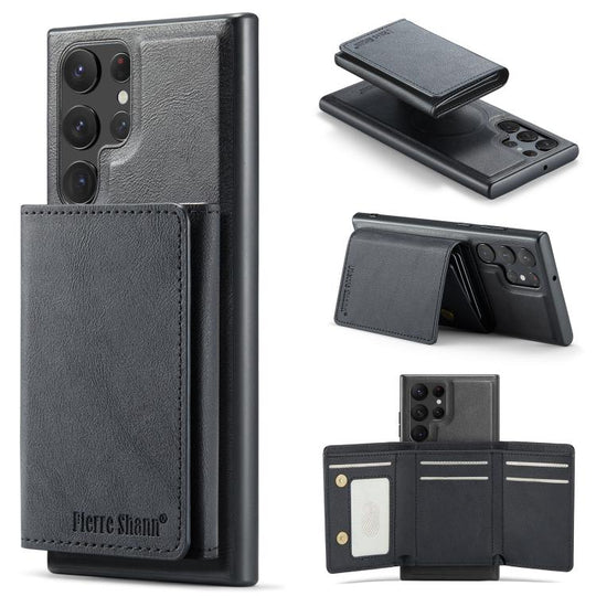 For Samsung Galaxy S24 Ultra 5G Fierre Shann 2 in 1 Holder RFID Card Slot Wallet MagSafe Phone Case(Black)