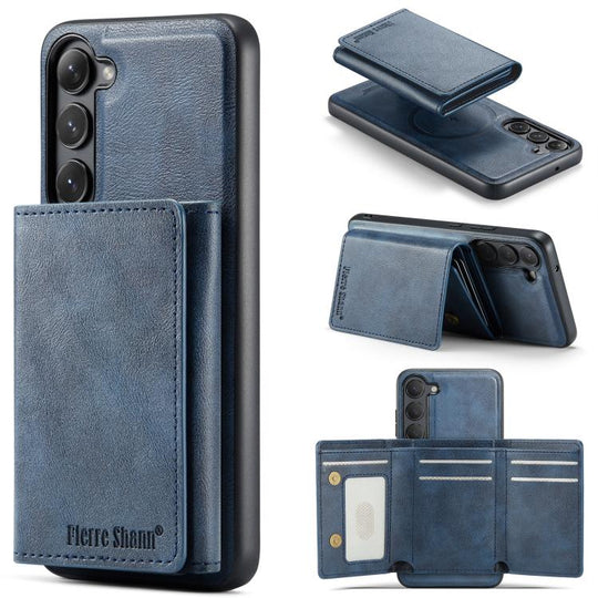 For Samsung Galaxy S23 5G Fierre Shann 2 in 1 Holder RFID Card Slot Wallet MagSafe Phone Case(Blue)