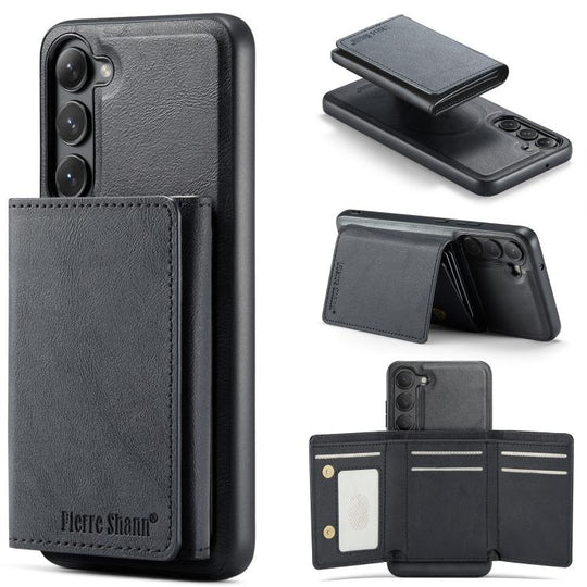 For Samsung Galaxy S23 5G Fierre Shann 2 in 1 Holder RFID Card Slot Wallet MagSafe Phone Case(Black)