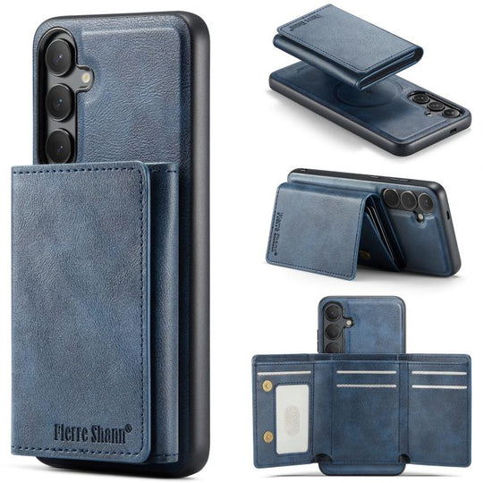For Samsung Galaxy S24+ 5G Fierre Shann 2 in 1 Holder RFID Card Slot Wallet MagSafe Phone Case(Blue)