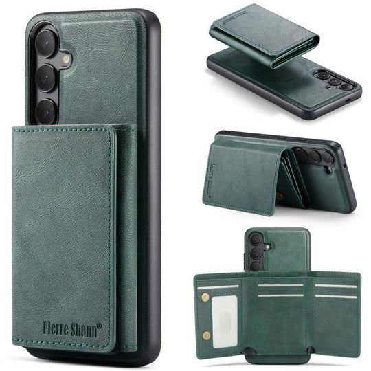 For Samsung Galaxy S24+ 5G Fierre Shann 2 in 1 Holder RFID Card Slot Wallet MagSafe Phone Case(Green)