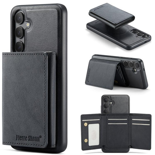 For Samsung Galaxy S24+ 5G Fierre Shann 2 in 1 Holder RFID Card Slot Wallet MagSafe Phone Case(Black)
