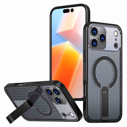 For iPhone 17 Pro Max kalebol Honeycomb Cooling MagSafe Holder Phone Case(Black)