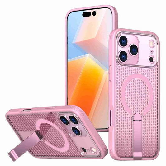 For iPhone 17 Pro Max kalebol Honeycomb Cooling MagSafe Holder Phone Case(Pink) - iPhone 17 Pro Max Cases by Kalebol | Online Shopping UK | buy2fix