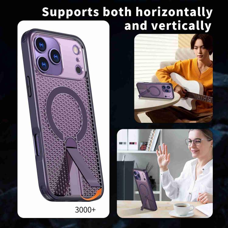For iPhone 17 Pro Max kalebol Honeycomb Cooling MagSafe Holder Phone Case(Purple) - iPhone 17 Pro Max Cases by Kalebol | Online Shopping UK | buy2fix