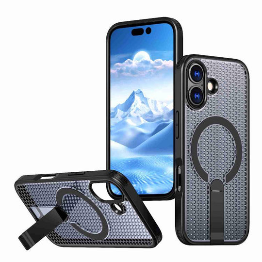 For iPhone 17 kalebol Honeycomb Cooling MagSafe Holder Phone Case(Black)