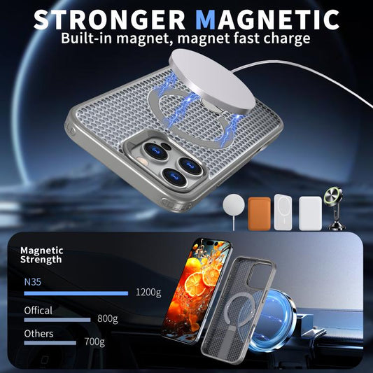 For iPhone 16 Pro Max kalebol Honeycomb Cooling MagSafe Holder Phone Case(Titanium Grey) - iPhone 16 Pro Max Cases by Kalebol | Online Shopping UK | buy2fix