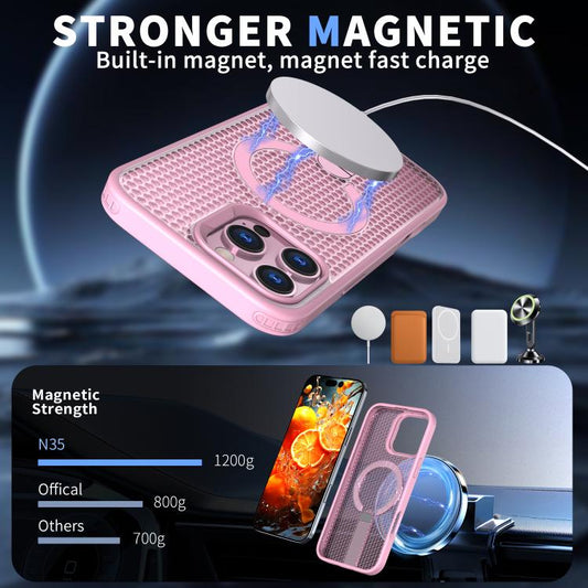 For iPhone 16 Pro Max kalebol Honeycomb Cooling MagSafe Holder Phone Case(Pink) - iPhone 16 Pro Max Cases by Kalebol | Online Shopping UK | buy2fix