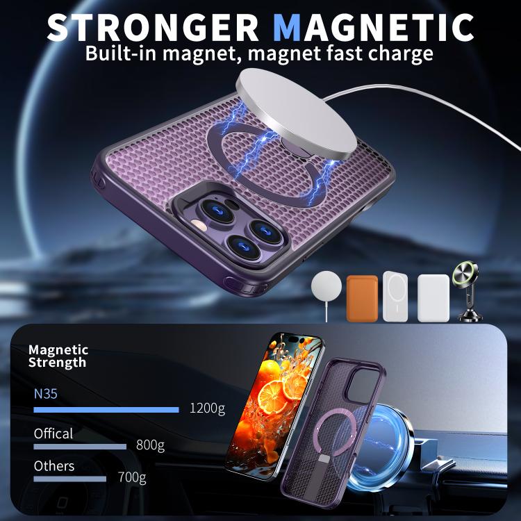 For iPhone 16 Pro Max kalebol Honeycomb Cooling MagSafe Holder Phone Case(Purple) - iPhone 16 Pro Max Cases by Kalebol | Online Shopping UK | buy2fix
