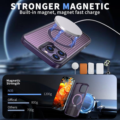 For iPhone 16 Pro Max kalebol Honeycomb Cooling MagSafe Holder Phone Case(Purple) - iPhone 16 Pro Max Cases by Kalebol | Online Shopping UK | buy2fix