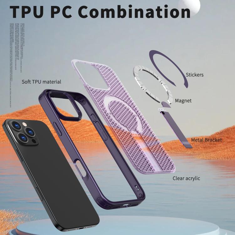 For iPhone 16 Pro Max kalebol Honeycomb Cooling MagSafe Holder Phone Case(Purple) - iPhone 16 Pro Max Cases by Kalebol | Online Shopping UK | buy2fix