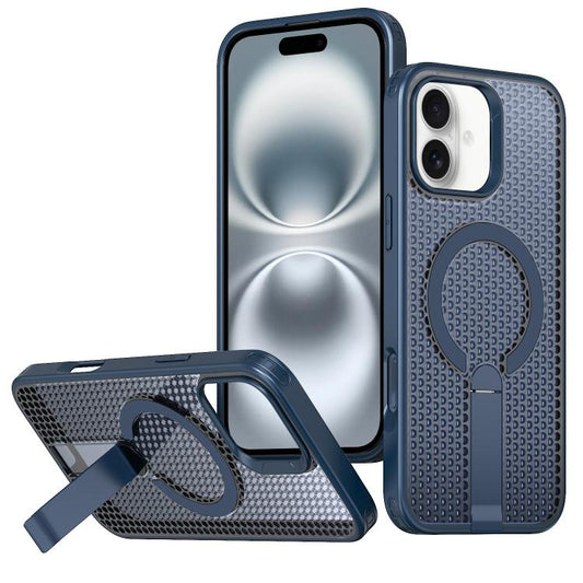 For iPhone 16 Plus kalebol Honeycomb Cooling MagSafe Holder Phone Case(Blue) - iPhone 16 Plus Cases by Kalebol | Online Shopping UK | buy2fix