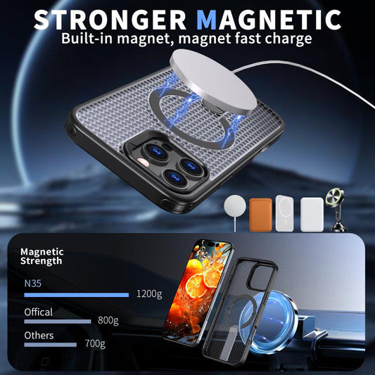 For iPhone 16 kalebol Honeycomb Cooling MagSafe Holder Phone Case(Black) - iPhone 16 Cases by Kalebol | Online Shopping UK | buy2fix
