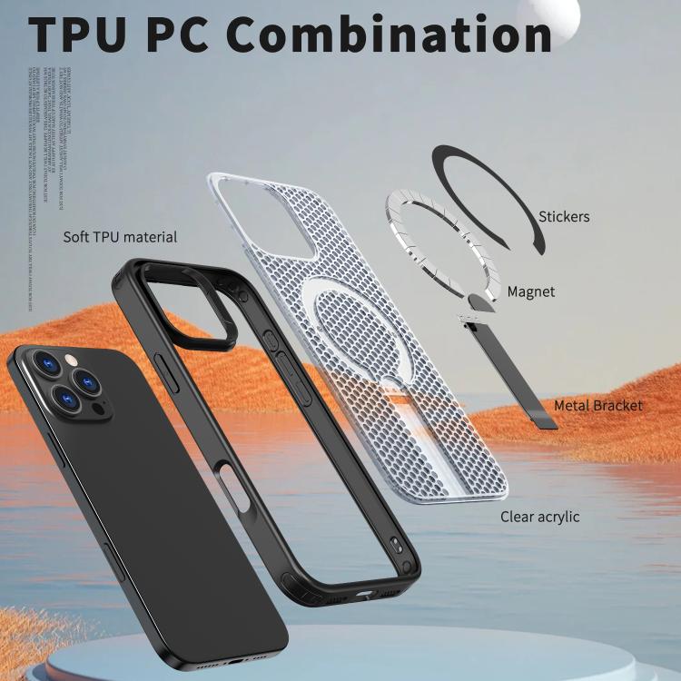 For iPhone 16 kalebol Honeycomb Cooling MagSafe Holder Phone Case(Black) - iPhone 16 Cases by Kalebol | Online Shopping UK | buy2fix