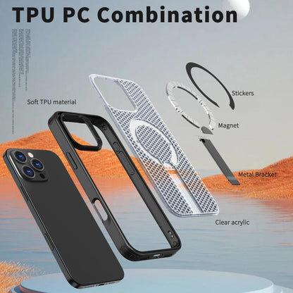 For iPhone 16 kalebol Honeycomb Cooling MagSafe Holder Phone Case(Black) - iPhone 16 Cases by Kalebol | Online Shopping UK | buy2fix