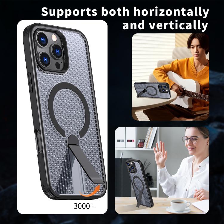 For iPhone 16 kalebol Honeycomb Cooling MagSafe Holder Phone Case(Black) - iPhone 16 Cases by Kalebol | Online Shopping UK | buy2fix