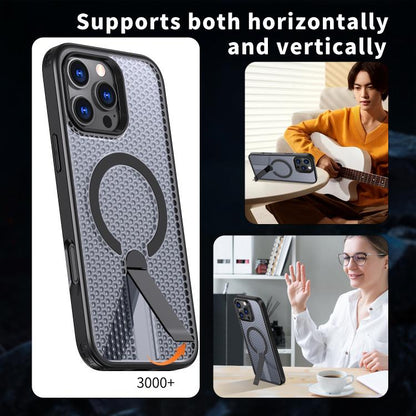 For iPhone 16 kalebol Honeycomb Cooling MagSafe Holder Phone Case(Black) - iPhone 16 Cases by Kalebol | Online Shopping UK | buy2fix