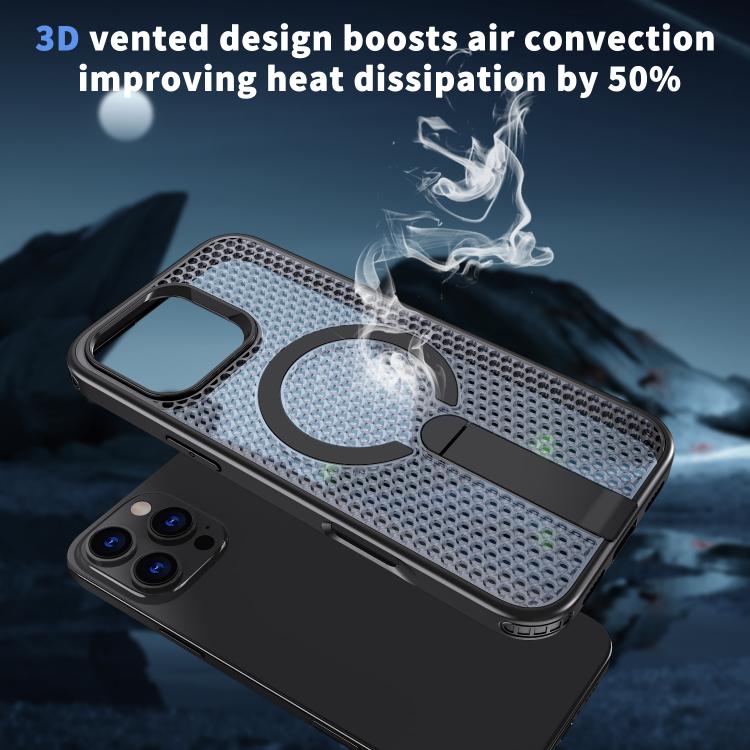 For iPhone 16 kalebol Honeycomb Cooling MagSafe Holder Phone Case(Black) - iPhone 16 Cases by Kalebol | Online Shopping UK | buy2fix