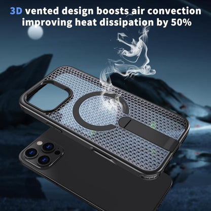 For iPhone 16 kalebol Honeycomb Cooling MagSafe Holder Phone Case(Black) - iPhone 16 Cases by Kalebol | Online Shopping UK | buy2fix