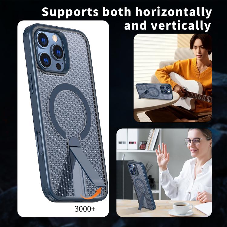 For iPhone 16 kalebol Honeycomb Cooling MagSafe Holder Phone Case(Blue) - iPhone 16 Cases by Kalebol | Online Shopping UK | buy2fix