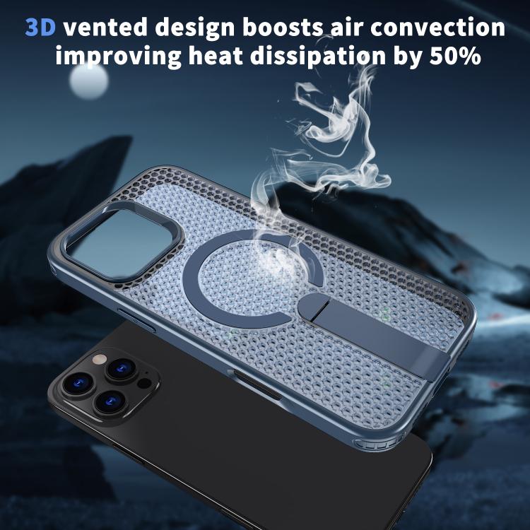 For iPhone 16 kalebol Honeycomb Cooling MagSafe Holder Phone Case(Blue) - iPhone 16 Cases by Kalebol | Online Shopping UK | buy2fix