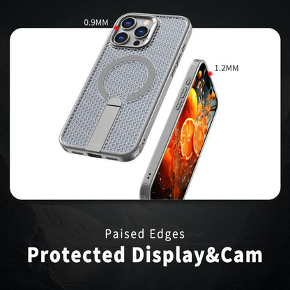 For iPhone 16 kalebol Honeycomb Cooling MagSafe Holder Phone Case(Titanium Grey) - iPhone 16 Cases by Kalebol | Online Shopping UK | buy2fix