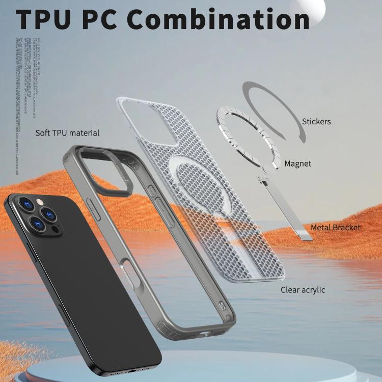 For iPhone 16 kalebol Honeycomb Cooling MagSafe Holder Phone Case(Titanium Grey) - iPhone 16 Cases by Kalebol | Online Shopping UK | buy2fix