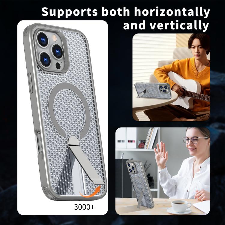 For iPhone 16 kalebol Honeycomb Cooling MagSafe Holder Phone Case(Titanium Grey) - iPhone 16 Cases by Kalebol | Online Shopping UK | buy2fix