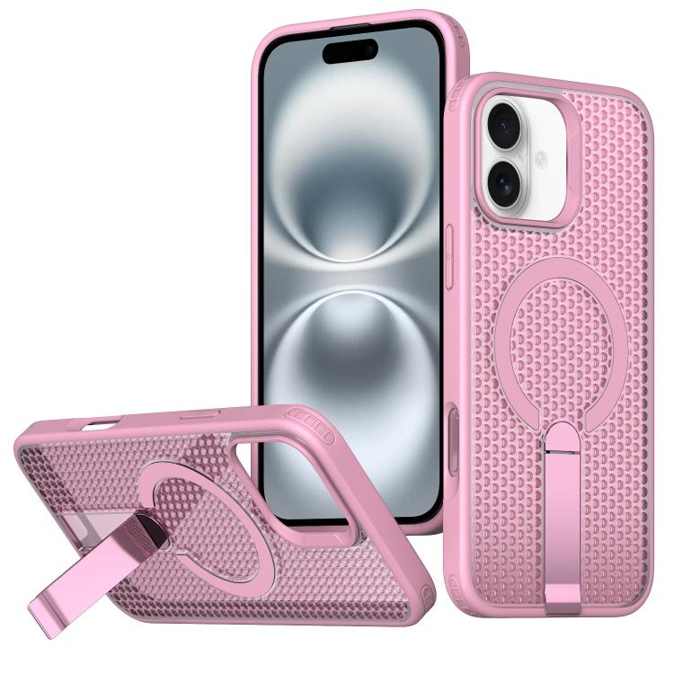 For iPhone 16 kalebol Honeycomb Cooling MagSafe Holder Phone Case(Pink) - iPhone 16 Cases by Kalebol | Online Shopping UK | buy2fix