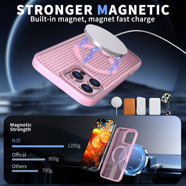 For iPhone 16 kalebol Honeycomb Cooling MagSafe Holder Phone Case(Pink) - iPhone 16 Cases by Kalebol | Online Shopping UK | buy2fix