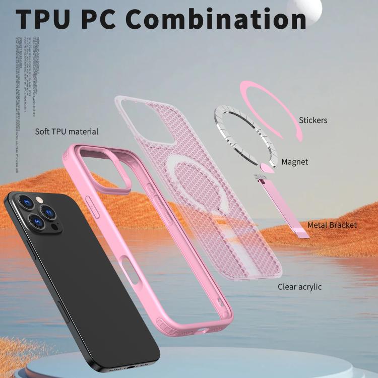 For iPhone 16 kalebol Honeycomb Cooling MagSafe Holder Phone Case(Pink) - iPhone 16 Cases by Kalebol | Online Shopping UK | buy2fix