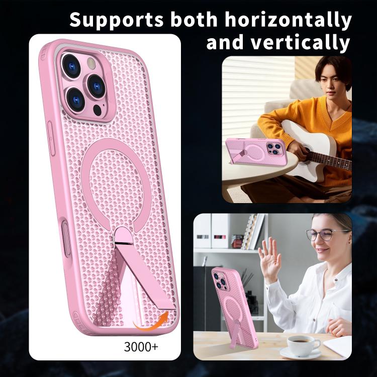 For iPhone 16 kalebol Honeycomb Cooling MagSafe Holder Phone Case(Pink) - iPhone 16 Cases by Kalebol | Online Shopping UK | buy2fix