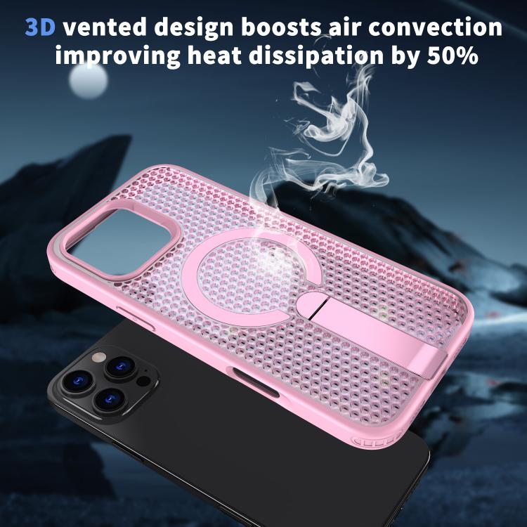 For iPhone 16 kalebol Honeycomb Cooling MagSafe Holder Phone Case(Pink) - iPhone 16 Cases by Kalebol | Online Shopping UK | buy2fix