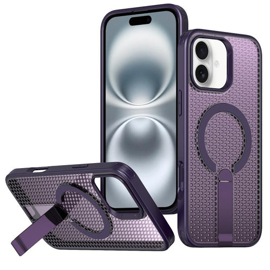 For iPhone 16 kalebol Honeycomb Cooling MagSafe Holder Phone Case(Purple) - iPhone 16 Cases by Kalebol | Online Shopping UK | buy2fix