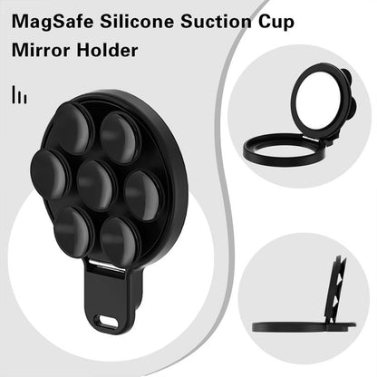 360 Degree Rotation MagSafe Magnetic Silicone Suction Cup Mirror Phone Holder(Black) - Ring Holder by buy2fix | Online Shopping UK | buy2fix