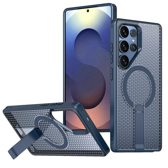 For Galaxy S25 Ultra 5G kalebol Honeycomb Cooling MagSafe Holder Phone Case(Blue)