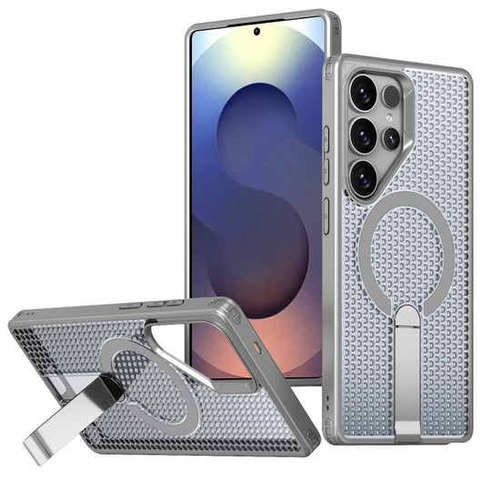 For Galaxy S25 Ultra 5G kalebol Honeycomb Cooling MagSafe Holder Phone Case(Titanium Grey)