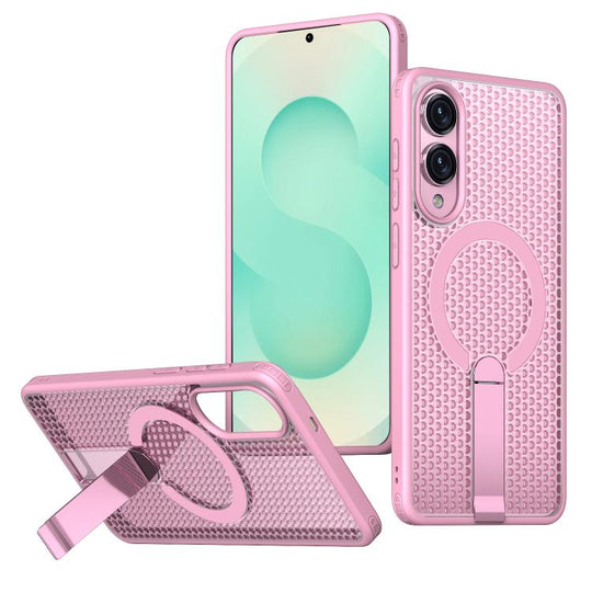 For Galaxy S25 Edge 5G kalebol Honeycomb Cooling MagSafe Holder Phone Case(Pink)