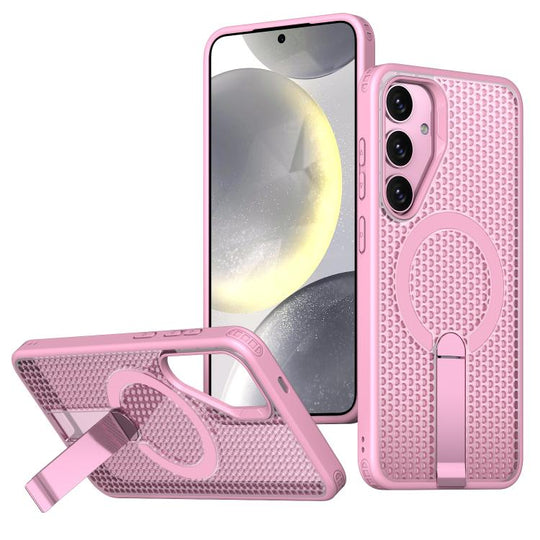 For Galaxy S25+ 5G kalebol Honeycomb Cooling MagSafe Holder Phone Case(Pink)