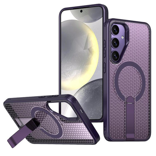 For Galaxy S25+ 5G kalebol Honeycomb Cooling MagSafe Holder Phone Case(Purple)