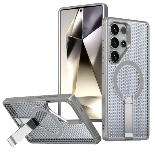 For Galaxy S24 Ultra 5G kalebol Honeycomb Cooling MagSafe Holder Phone Case(Titanium Grey)